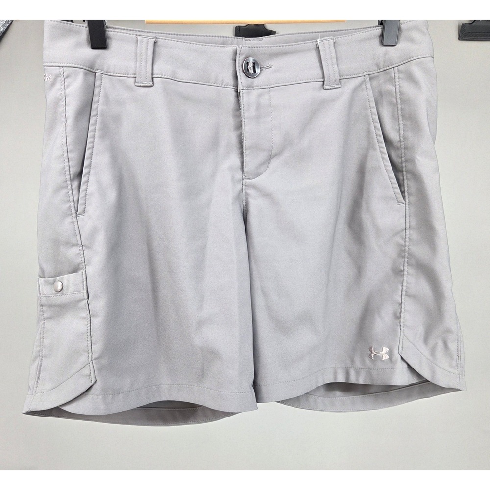 Under Armour Storm HeatGear Shorts Women 8‎ Gray Golf Hiking Sporty Gorpcore